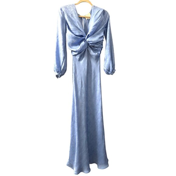 Rebecca De Ravenel Blue Long-Sleeve Jacquard Maxi Dress With Twist Knot Detail S - Picture 1 of 8